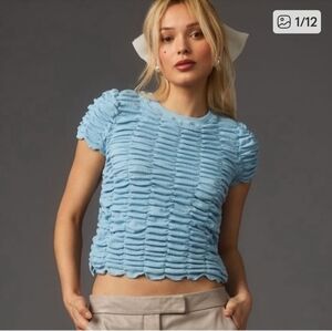 Anthropologie Light Blue Ruched Crop Top